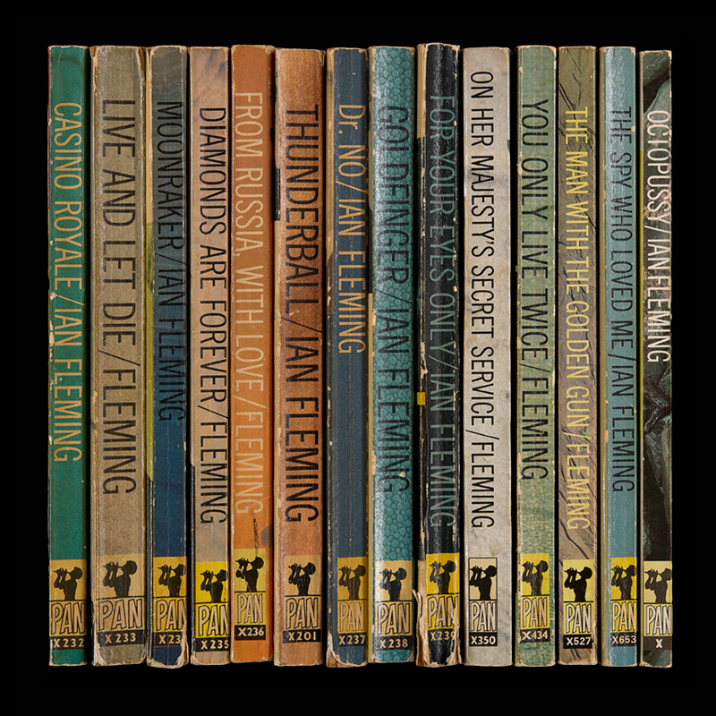 Book spines: James Bond by Ian Fleming,in order of publication, Pan Books, 1960s